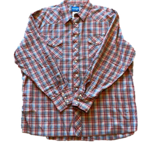 Wrangler Mens Vintage 3XLT Red and White Plaid Long Sleeve Western Shirt